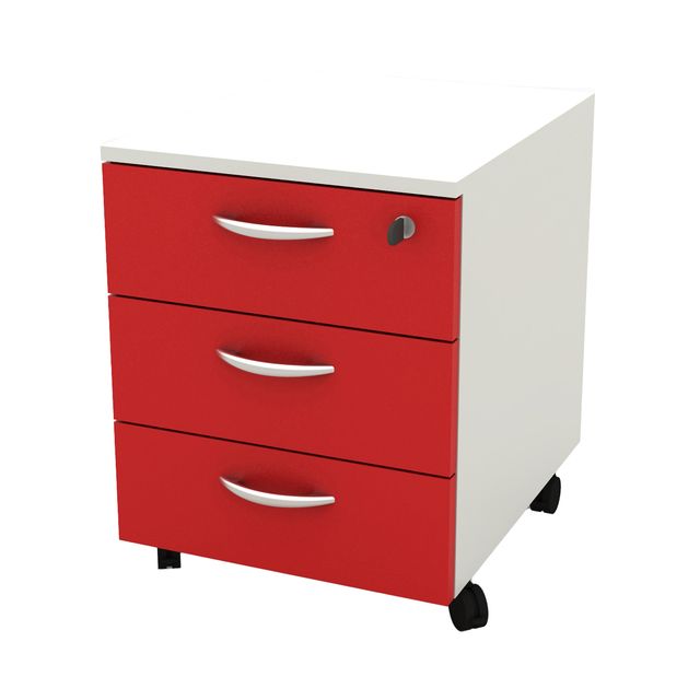 Cassettiera Rainbow - 3 cassetti - con ruote - 41 x 50 x 52,2 cm - bianco/rosso