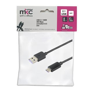 Cavo USB - 2.0 A/C - 100W - 480Mbps - 2 mt - MKC Melchioni