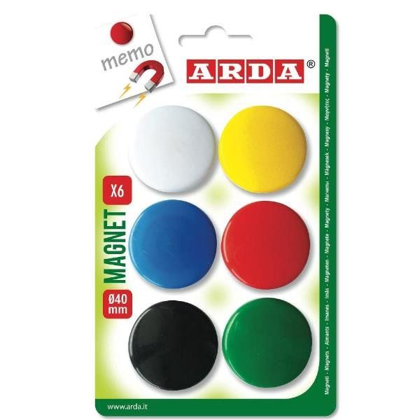 ARDA MAGNETI IN PLASTICA DIAMETRO 40 mm COLORI ASSORTITI CONF 6 Pz.
