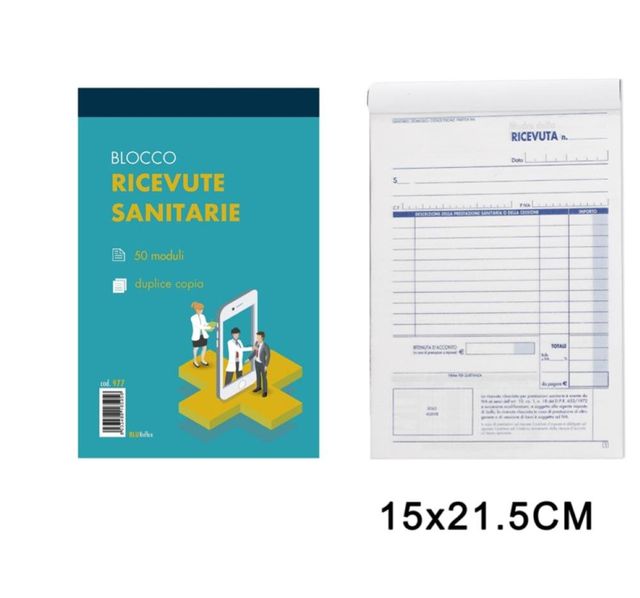 ART.977 BLUREFLEX RICEVUTE SANITARIE 50MODULI 2COPIE 15X21.5CM