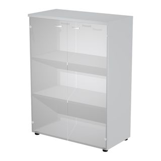 Armadio medio ante vetro 90x45,8xH123cm con struttura grigio