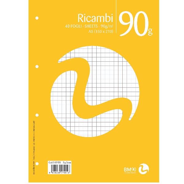 BE MORE RICAMBI NON RINFORZATI 90 GR 150X210 mm A5 40 FOGLI A QUADRETTI 0Q BIAN…