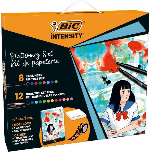 BIC INTENSITY MANGA SET DI CANCELLERIA CON PENNE PENNARELLI FOGLIETTI ADESIVI W…
