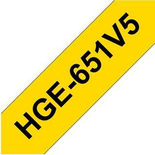 BROTHER HGE651V5 NASTRO DA ETICHETTATURA NERO SU GIALLO DA 24mm CONF 5 Pz