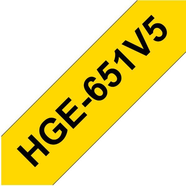 BROTHER HGE651V5 NASTRO DA ETICHETTATURA NERO SU GIALLO DA 24mm CONF 5 Pz