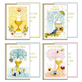 Biglietto auguri - Comunione - c/finiture in oro a rilievo - soggetti assortiti…