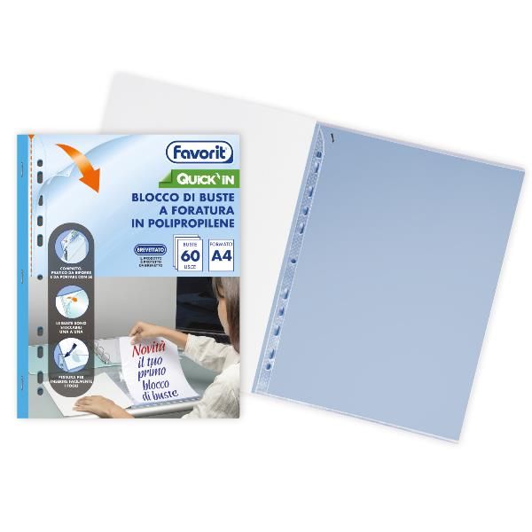 Blocco QUICK IN 60 buste forate lisce A4 Favorit