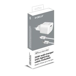 Celly PC2TC20WLIGHTCA - 20W USB-C Wall Charger with Lightning Cable PROCOMPACT2
