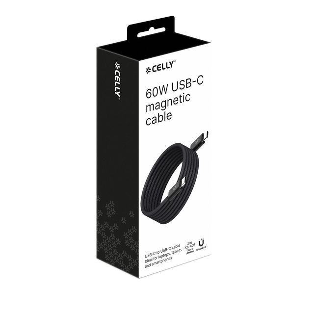 Celly USBCUSBCMAG1MBK - 60W USB-C to USB-C Magnetic Cable POWER DELIVERY