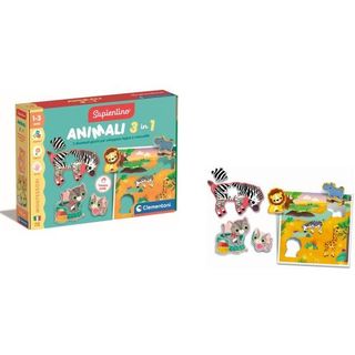CLEMENTONI MONTESSORI SAPIENTINO ANIMALI 3 IN 1 TESSERE SAGOMATE E SCHEDE ILLUS…