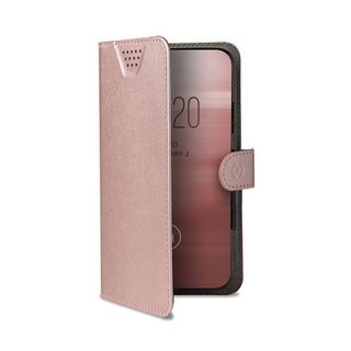 Celly Wally One XL - Flip cover per cellulare - ecopelle - rosa - 4.5" - 5"