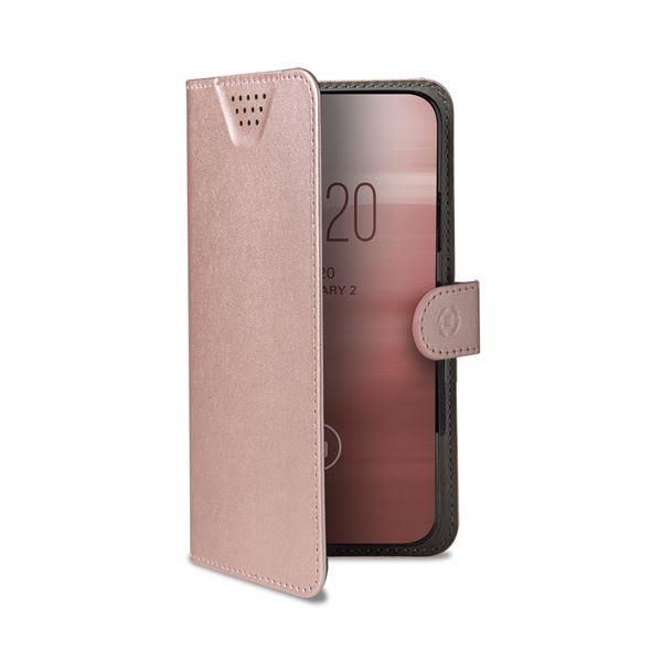 Celly Wally One XL - Flip cover per cellulare - ecopelle - rosa - 4.5" - 5"