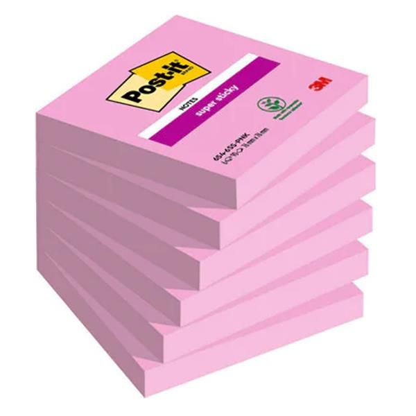 Cf. 6pz 90 foglietti Post-itÂ® Super Sticky 76x76mm 654-6SS rosa