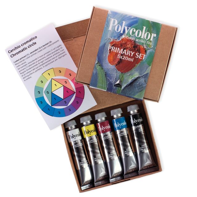 Colori vinilici Polycolor Primary Set - 20 ml - colori primari (nero, bianco in…