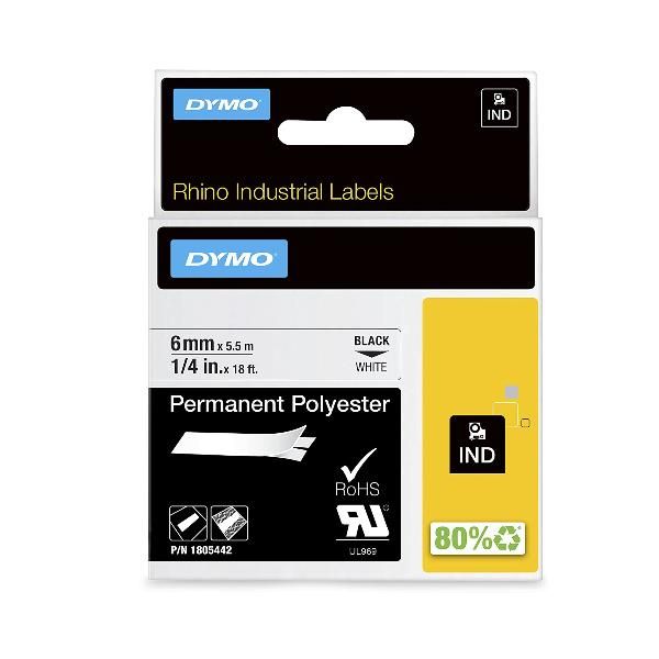 DYMO D1 RHINOPRO NASTRO IN POLIESTERE 12MMx5.5MT COLORE BIANCO STAMPA NERO