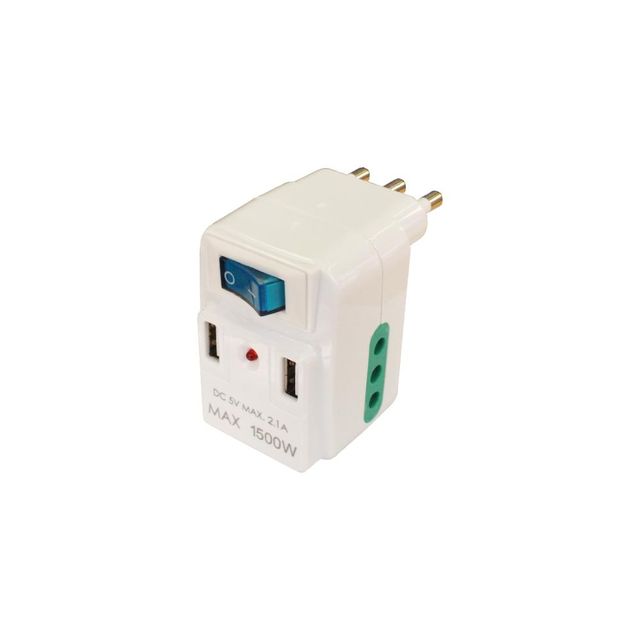 EXTRASTAR ADATTATORE 10A CON INTERRUTTORE CON 2USB+2PRESE 10A
