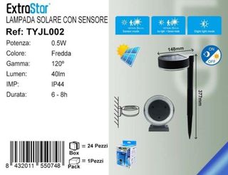 EXTRASTAR LAMPADA SOLARE CON SENSORE PIR 0.5W 40LM 6500K