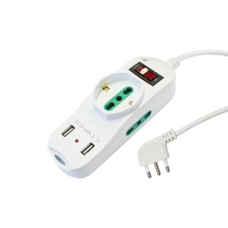 EXTRASTAR MULTIPRESA 10/16A+SCHUKO 2USB SPINA 10A CON SOVRACCARICO