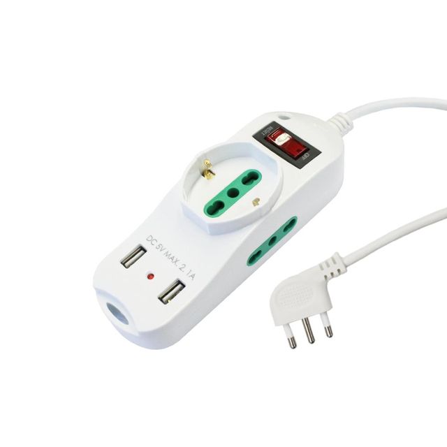 EXTRASTAR MULTIPRESA 10/16A+SCHUKO 2USB SPINA 10A CON SOVRACCARICO