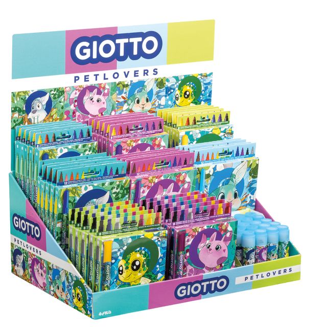 Espositore 60 pennarelli, tempere solide, colle stick Giotto Collezione PetLove…