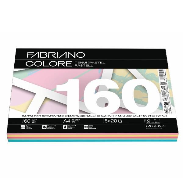FABRIANO COLORE MIX TENUI RISMA DA 100 FOGLI 160 GR 21 X 29.7 CM A4 COLORI ASSO…