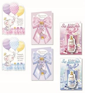 FLORIO BIGLIETTI AUGURI NASCITA 11.5X17 COLORI ASSORTITI CONF 12 Pz.