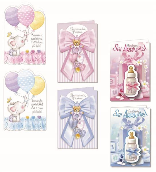 FLORIO BIGLIETTI AUGURI NASCITA 11.5X17 COLORI ASSORTITI CONF 12 Pz.