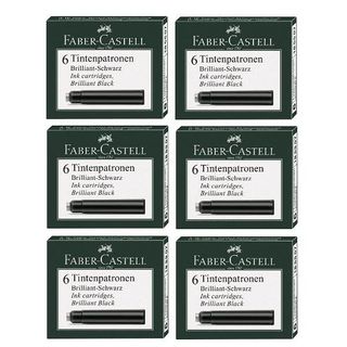 Faber-Castell - Cartuccia inchiostro - permanente - nero brillante - pacco da 6