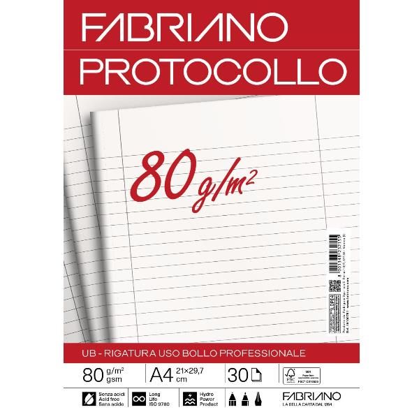 Fabriano CARTA PROTOCOLLO A4 80g 30ff - RIG USO BOLLO