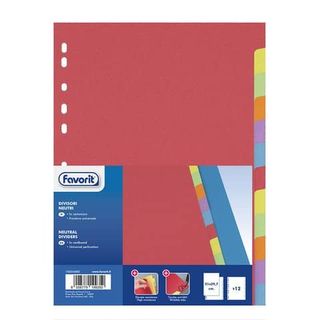 Favorit - Divisorio - 12 parti - per A4 - con schede - colori assortiti