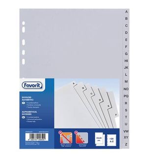 Favorit - Divisorio - 20 parti - prestampato: A-Z - per A4 - con schede - grigio