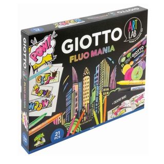 GIOTTO ART LAB FLUO MANIA KIT CREATIVO CON PENNARELLI ACQUARELLI PASTELLONI E B…