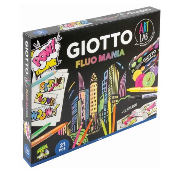 GIOTTO ART LAB FLUO MANIA KIT CREATIVO CON PENNARELLI ACQUARELLI PASTELLONI E B…
