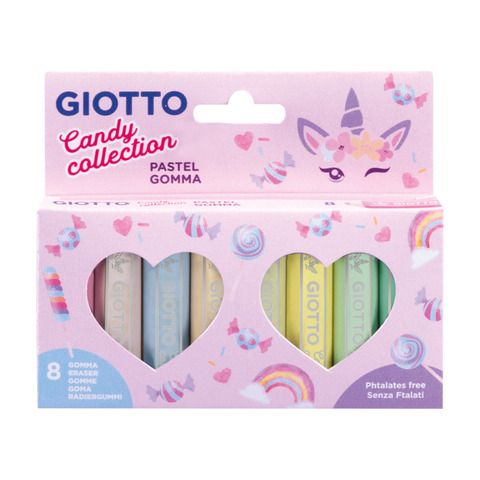 GIOTTO CANDY COLLECTION GOMMA SUPER TRENDY COLORI PASTELLO ASSORTITI CONF 8 Pz.