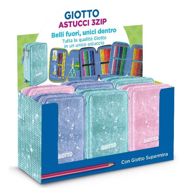 GIOTTO CRYSTAL ESPOSITORE 3 SCOMPARTI CHIUSURA ZIP CON RIEMPIMENTO COLORI ASSOR…
