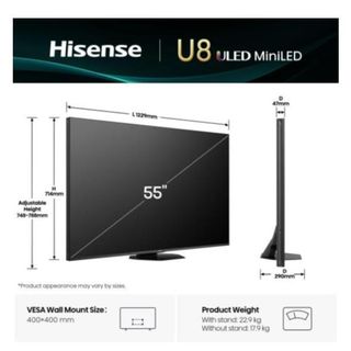 Hisense Smart TV ULED MiniLED 55? 4K 55U8Q, 139,7 cm (55?), 3840 x 2160 Pixel, …