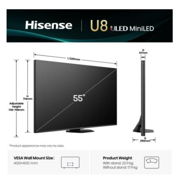 Hisense Smart TV ULED MiniLED 55? 4K 55U8Q, 139,7 cm (55?), 3840 x 2160 Pixel, …