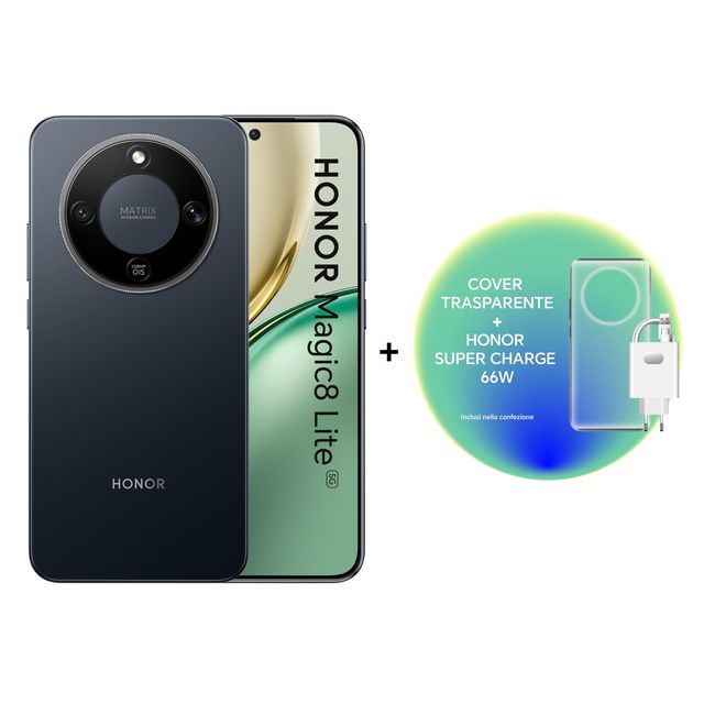 Honor Magic 8 Lite 8+512GB 6.79" 5G Black + Charger + Tpu Case ITA