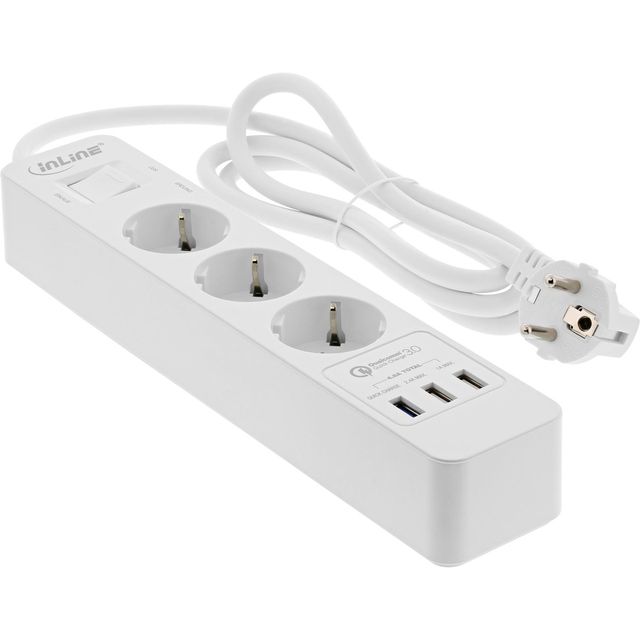 InLine Multipresa 3 prese Shucko, Interruttore di Protezione, 3x USB, cavo 1,5m…