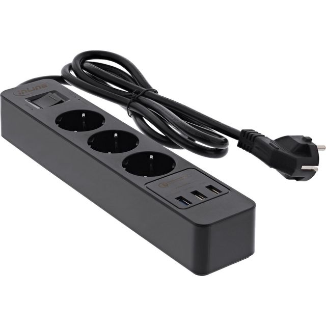 InLine Multipresa 3 prese Shucko, Interruttore di Protezione, 3x USB, cavo 1,5m…