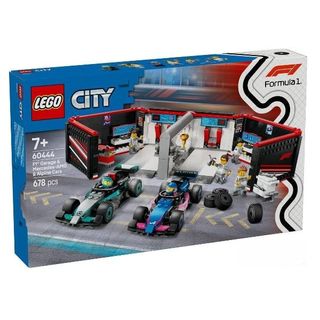LEGO CITY GARAGE CON MONOP MERCEDES-AMG ALPINE F1 CON LE MINIFIGURE DI 2 PILOTI…