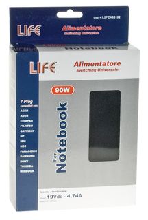 LIFE ALIMENTATORE UNIVERSALE NOTEBOOK 19V TENSIONE FISSA 7 PLUGS 90W