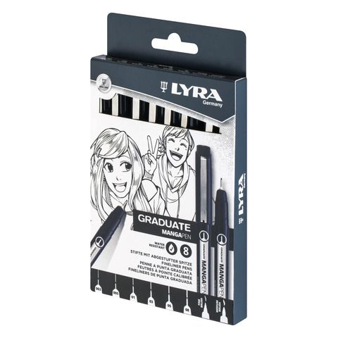 LYRA MANGA PENNE GRADUATE PUNTE ASSORTITE INCHIOSTRO NERO CONF 8 Pz.