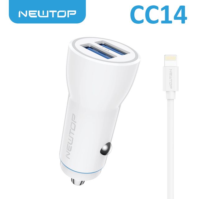 NEWTOP CC14 CARICATORE DA MACCHINA 2USB 3.4A CON CAVO LIGHTNING