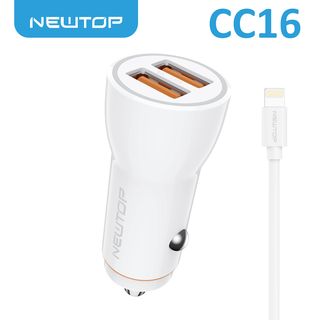NEWTOP CC16 CARICATORE DA MACCHINA 2QC 18W+18W CON CAVO LIGHTNING