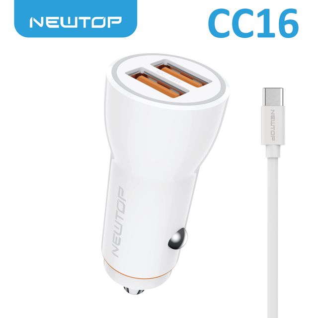 NEWTOP CC16 CARICATORE DA MACCHINA 2QC 18W+18W CON CAVO TYPE-C