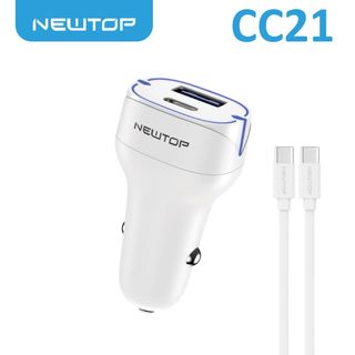 NEWTOP CC21 CARICATORE DA MACCHINA QC3.0 + PD 38W CON CAVO TYPE-C/TYPE-C