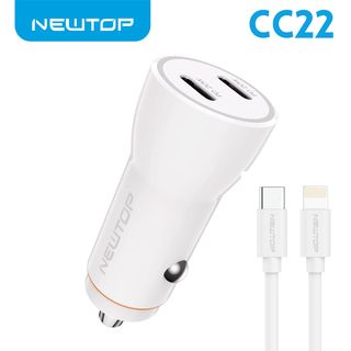 NEWTOP CC22 CARICATORE DA MACCHINA PD 20W+20W CON CAVO TYPE-C/LIGHTNING