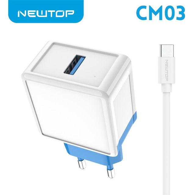 NEWTOP CM03 CARICATORE DA MURO SMALL 1 USB 2.1A CON CAVO TYPE-C