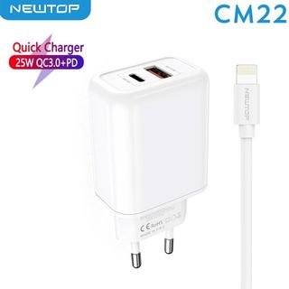 NEWTOP CM22 CARICATORE SUPER FASTCHARGER QC 3.0 + TYPE-C 25W PD 3.0 TO LIGHTNNG